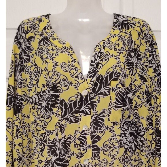 Ruby Rd. Women's Blouse Top Size 1X Floral Button Roll Tab Sleeve Front Tie - Picture 2 of 5